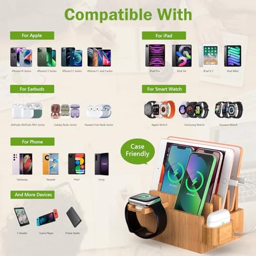Pezin & Hulin 4-Slot Bamboo Charging Station for Phone, Watch & Earbuds — view 2