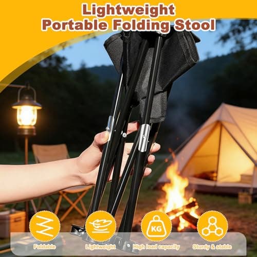 Folding Camping Stool with Carry Bag & Stable Feet, Portable Collapsible Stable Stools 33x33x33cm, Outdoor Foldable Backpack Stool Lightweight Fishing Chairs for Picnics, Travel, Camping, Gardening — view 3
