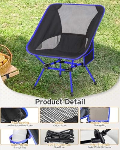 Victoper Portable Folding Camping Chair for Adults, Lightweight Outdoor Chair with Carry Bag, Compact Foldable Camping Seat for Hiking, Fishing, Camping, Picnics and Backyard Use (Blue) — view 5