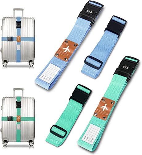 SUWEIR Luggage Straps (2 with Lock, 2 Standard) for Suitcases & Travel Bags