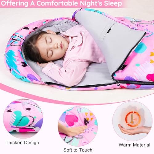 MHJY Kids Sleeping Bag for Girls Boys 3 Season Warm & Cool Weather Youth with Backpacking Bag Waterproof for Traveling Hiking Outdoor Camping Essentials — view 5