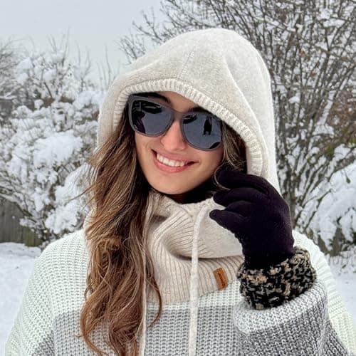 ACUSHLA Merino Wool Balaclava, Hooded Scarf Hat, Warm Winter Knit, Beige — view 2