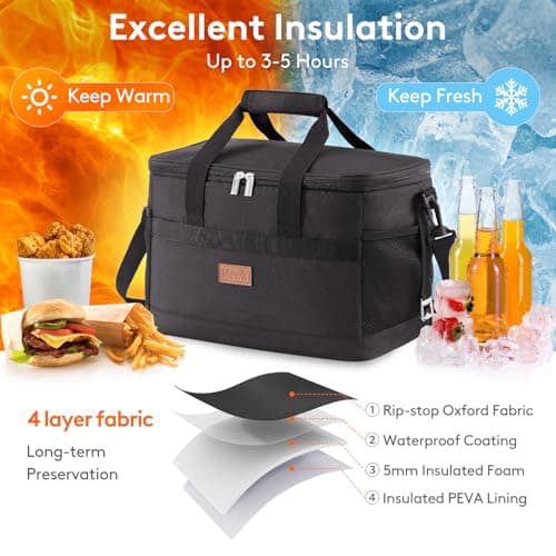 Lifewit Cooler Bag 30 Cans Collapsible and Insulated Large Lunch Bag Leakproof Soft Cooler Portable for Camping/BBQ/Family Outdoor Activities, Black — view 4