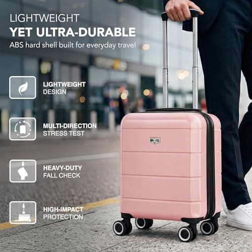 LUGG Jetset 15" Lightweight Cabin Suitcase - EasyJet Underseat Carry On Luggage, ABS Hard Shell, Scratch-Resistant Finish, Secure Lock, Smooth 360° Spinner Wheels (45x33x20cm) — view 4