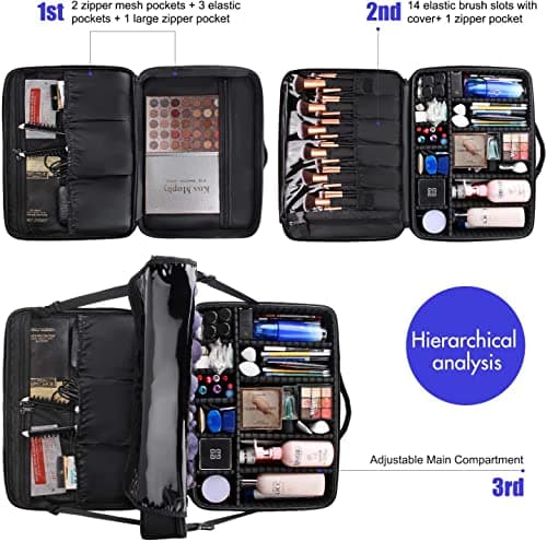 Relavel Professional Makeup Case Large Makeup Organiser Luggage Vanity Case with Adjustable Dividers Cosmetic Storage Box for Women, Makeup Artist Must Haves, Black, XL, Cosmetic Case — view 5