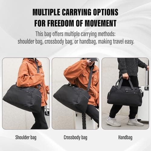 Viiotu Gym Bag with Shoe Compartment for Men Women, Water Resistant Oxford Fabric Duffle Bag with Wet Dry Pocket, Lightweight Sports Bag Travel Bag with Adjustable Strap for Fitness Weekend (Black) — view 5