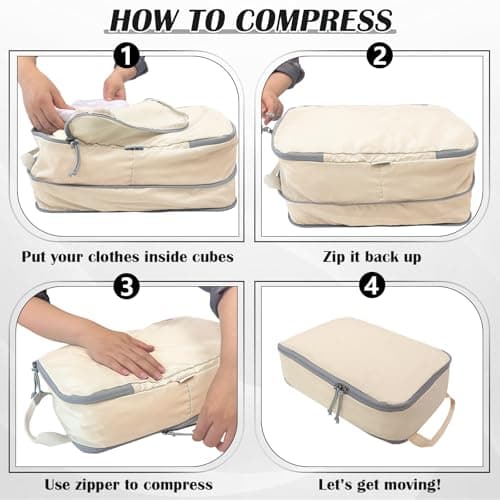 Compression Packing Cubes for Travel Suitcase Organizer Bags, Cream, XL — view 6