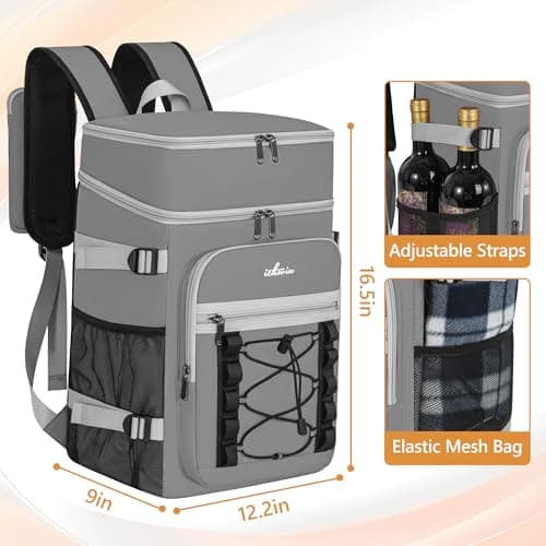 30L 40-Can Cooler Picnic Backpack Cool Bag, Portable Soft Food Cooler Box — view 3