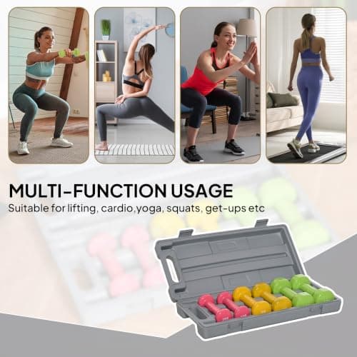 HOMCOM 6kg Dumbbell Set with Suitcase for Women Home Gym Red Yellow Green — view 4