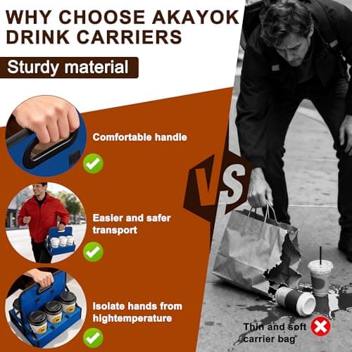 AKAYOK 6-Cup Reusable Foldable Drink Carrier with Handle –Spill-Proof Black Drink Caddy for Delivery, Office & Catering –Sturdy Beverage Organizer with Individual Compartments for Car, Travel & Events — view 2