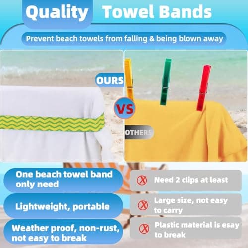 Bmeigo 6-Pack Beach Towel Bands for Sun Loungers Wide Strong Elastic Straps — view 4