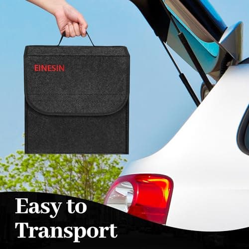 Einesin Car Boot Organiser Bag Anti Slip Foldable, Car Boot Tidy for Tools Breakdown Emergency Travel Tidy Van Caravan - Dark Grey Carpet Material - Suitable for All Vehicles (50x15x25cm-2PCS) — view 5