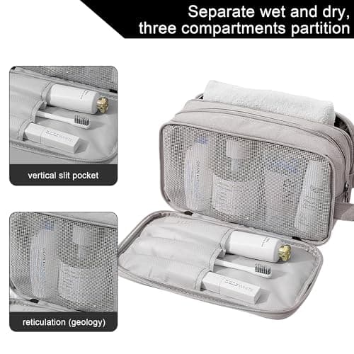 Namenand Travel Toiletry Bag,Large Capacity Cosmetic Bags for Men and Women,Waterproof Portable Pouch Open Flat Makeup Bag Organizer with Divider and Handle - Grey — view 5