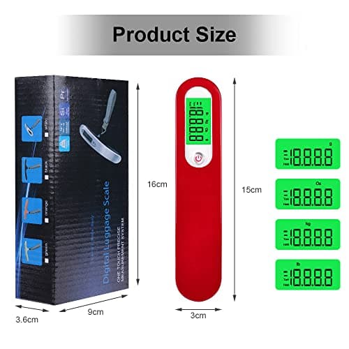Flintronic Luggage Scales, Portable Suitcase Weighing Scales for Travel, Electronic Luggage Scale Hanging with Backlit & Tare Function, Weight Scale for Travel Shopping Luggage Bag-Red — view 2
