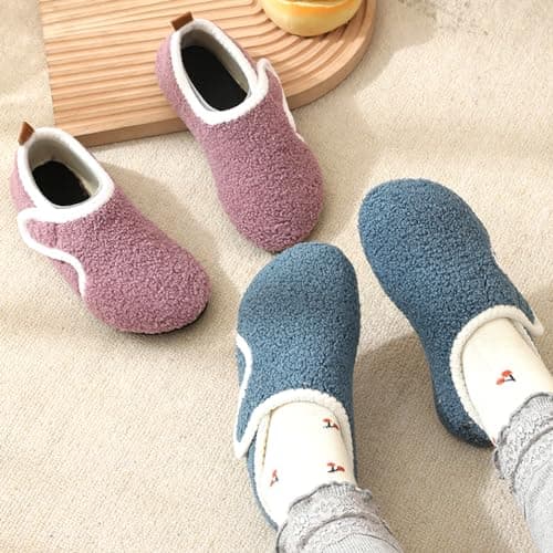 DRECAGE Toddler Slippers Boys Girls Non Slip Indoor Kids Barefoot House Slippers with Hook and Loop Blue 8-9 UK Child 28-29 EU — view 3