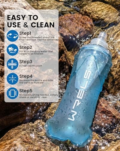 WRELS Collapsible Water Filter Bottle,500ml Ultralight Soft Flask with Filter for Camping, Hiking,Backpacking,Trail Running — view 6