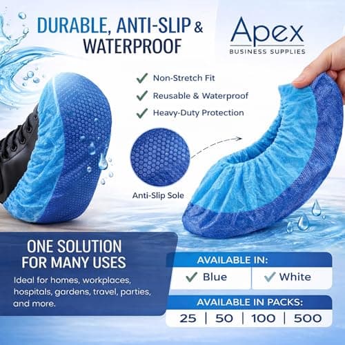100 Pcs Reusable Waterproof Shoe Covers for Indoors & Outdoors – Non-Slip Heavy Duty Overshoes for Cleaning, Rain, Labs, Hospitals & Carpet Protection – Washable CPE/PP Boot Covers — view 2