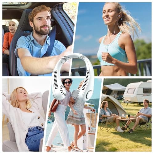 Rechargeable Neck Fan Bladeless Portable USB Rechargeable | Personal Cooling Around The Neck Fan for Home Office Outdoor Beach Camping Hiking Travel Picnic Vacation (White) — view 4