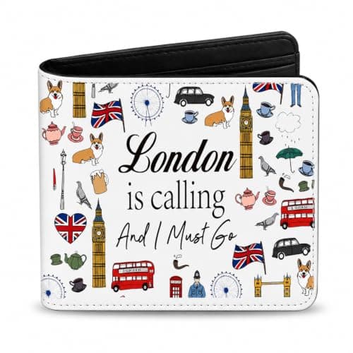 London is Calling Bifold Wallet, UK Landmark Print RFID Blocking PU Leather Purse, British Souvenir Wallet for Adults Teens Travel Gift