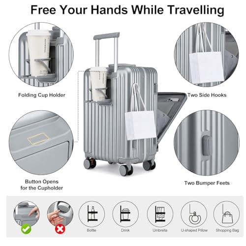 Sea choice Front Opening Luggage Suitcase Laptop Compartment PC Hard Shell Suitcase Top Opening Luggage Suitcase with USB Port Cupholder TSA Lock 4 Wheels — view 5