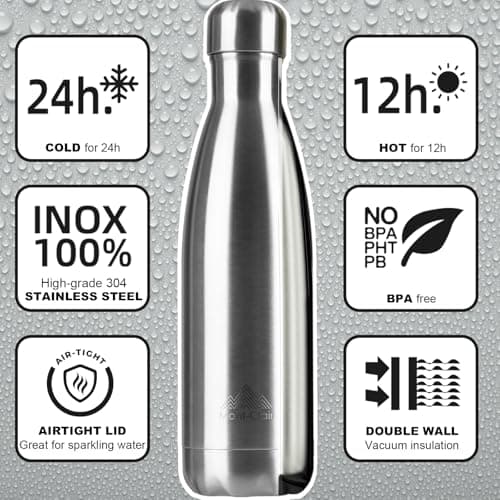 Mont-Clair Stainless Steel Water Bottle, Vacuum Insulated - BPA Free, 12h Hot & 24h Cold Drinks, Metal Water Bottle 500ml Leakproof, Ideal for Adult, Kids, Running - Silver — view 2