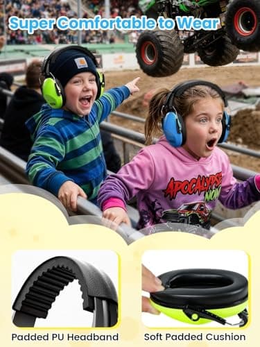 Dr.meter Ear Defenders Children, Kids Ear Defenders SNR 27.4dB Noise Cancelling Headphones for Kids Autism Sensory, Adjustable Headband, Hearing Protection for Fireworks Monster Truck Green Blue — view 2