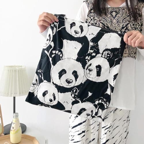 Hoement Large Capacity Canvas Tote Bag with Panda Design Double Layers Casual Shoulder Shopper Suitable for Grocery Shopping and Travel Assorted style — view 2