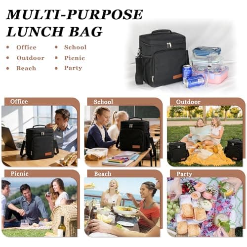 TuErcao 12 can Small Cooler Bag, Leak Proof Portable Lightweight Foldable Soft Ice Chest for Beach Hiking Picnic Camping Travel Cooler for Car Road Trips, Black — view 6