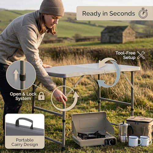 HomlyPro Heavy Duty 4FT Folding Table 120x60cm, Grey, Plastic Folding Desk Portable as Camping Table, Picnic, BBQ, Garden Outdoor and Indoor Utility Surface — view 4