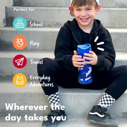 Elemental Iconic 414ml Triple-Wall Insulated Water Bottle with Straw – Sports-Lid & Pop Fidget Handle – Leakproof Stainless Steel Sports Water Bottle for Hot & Cold Drinks – Blue Camo — view 4