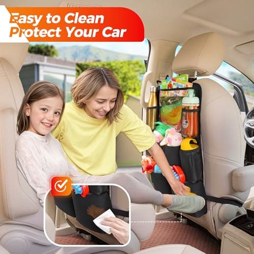 SURDOCA UPGRADED Car Seat Organiser for up to 11-inch Tablet Holder, 8 Pockets, Kids Toy Storage, Water Proof Back Seat Protector for Kids — view 3