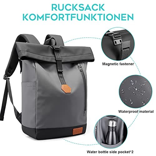 BANGE carry on Backpack roll top Laptop Backpack Waterproof for Men and Women travel Backpack Cabin Size for Airplanes(gray) — view 4