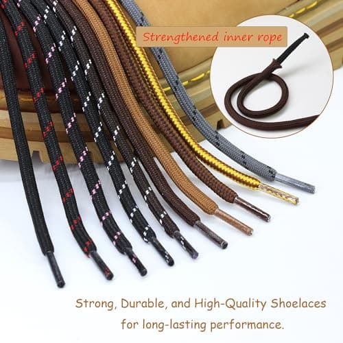 Yusimu Heavy Duty Boot Laces 4.5mm Round Work Hiking, Yellow/Brown, 120cm — view 4