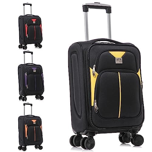 ATX Luggage 55x36x20cm Cabin Suitcase Super Lightweight Small Suitcase Approved for 100+ Airlines Including EasyJet, Ryanair, British Airways & Virgin Atlantic (Black/Yellow, 21 Inches, 45 Liter)