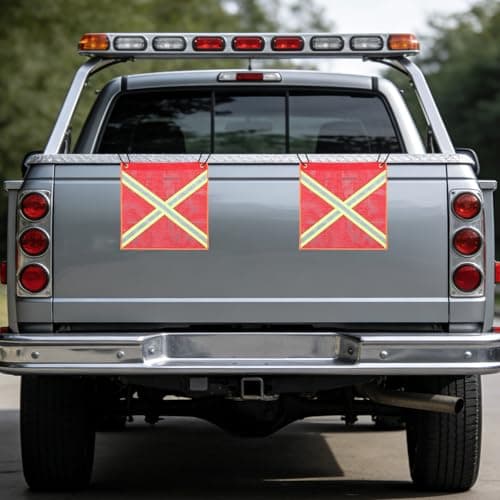 KJHBV Vehicle Safety Flag Kit and Safety Flag for Towing, 2pcs Red PVC Mesh, Weather-Resistant, for Construction and Daily Use — view 5