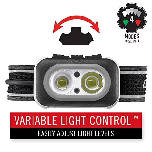 WIAONE Coast RL20R 1000 Lumen Tri-Color LED Rerchargeable Headlamp with Flood and Spot Beams, Variable Light Control, Fixed Focus, Ultra-Strap, Red/Green Modes — view 4