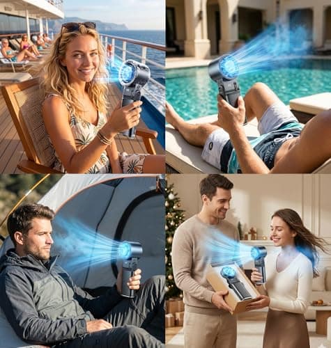 Portable Handheld Fan with Cooling Plate & Flashlight, Metal Shell Personal Neck Desk AC Fan Foldable, 6000mAh Rechargeable, 1-199 Speeds, 14000RPM Turbo Airflow for Outdoor Travel Beach Office — view 6