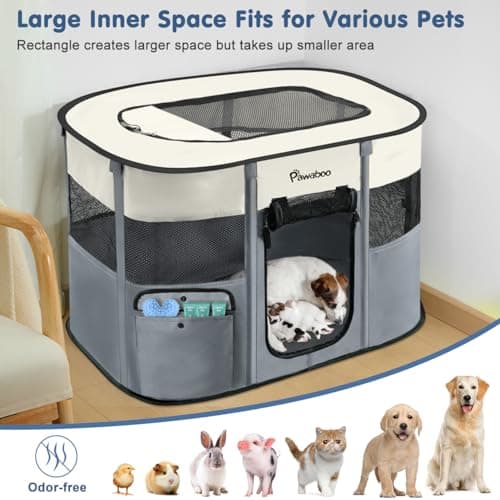 Pawaboo Portable Dog Playpen, 600D Oxford Pet Tent, Gray — view 4