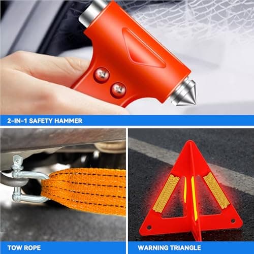 Compact Car Emergency Kit for New Drivers | Essential Roadside Tools with Jump Leads, Tow Rope, Safety Hammer, Warning Triangle & Mini First Aid Kit — view 5