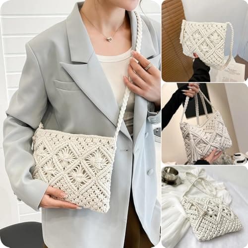 J U H U T O N G Women's Cross-Body Bags,White Crossbody Bags for Women,Summer Beach Messenger Purse with Zipper, Multi-Purpose Phone/Wallet Clutch for Travel & Holiday — view 6