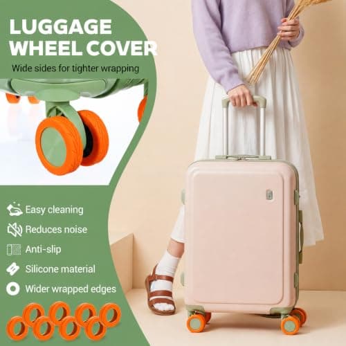 Wanmu 8 Pcs Luggage Wheels Covers, Anti-Noise Silicone Wheel Protective Covers for 2-2.4'' Spinner Wheel, Wear-Resistant Travel Carry On Luggage Suitcases Wheels Protector (Orange) — view 4