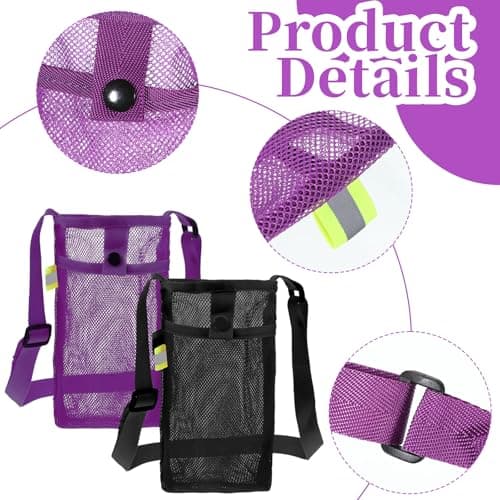 Aeaocvo 2 PCS Mesh Water Bottle Carrier with Shoulder Strap, Water Bottle Holder with Adjustable Strap Bottles Sling Bag for Hiking, Walking, Camping, Travel (Purple, Black) — view 6