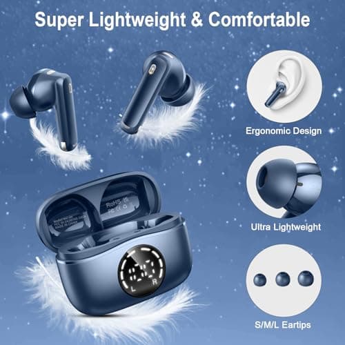 Wireless Earbuds, Bluetooth 5.4 Headphones In Ear HiFi Stereo Deep Bass, 2026 Bluetooth Earphones 50H Playtime LED Display, Ear buds with 4 ENC Noise Cancelling Microphone, IP7 Waterproof, Fast Charge — view 6
