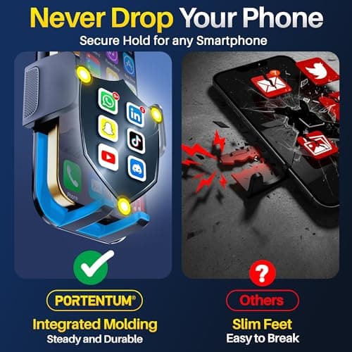 PORTENTUM Car phone holder with reinforced suction base – New 2026 version – 360° Rotation and extendable arm – Dashboard and windscreen mounting – Compatible with any phone 4–7.5" — view 6