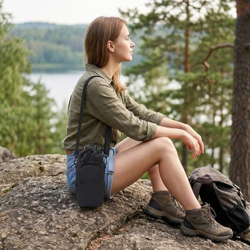 Water Bottle Bag with Shoulder Strap, Water Bottle Carrier with Shoulder Strap for Outdoor Activities, Compact 27x12x10 cm Water Bottle Sling for Hiking Fitness Commuting — view 6