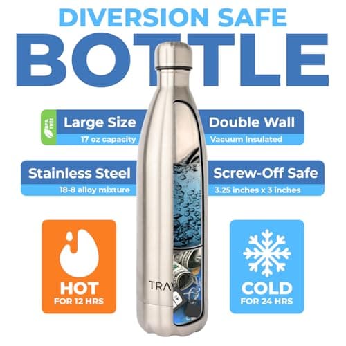 Travah Travel Water Bottle Stainless Steel with Storage for Cash, Keys, Valuables Insulated Bottle for Men and Women Hot and Cold Water Bottle Leak-Proof (Silver) — view 3