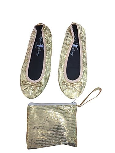 After Party Pumps® Good As Gold Size UK 5-6 Ladies Roll Up Shoes Fold Up Pumps Foldable with Carrier Pouch — view 2