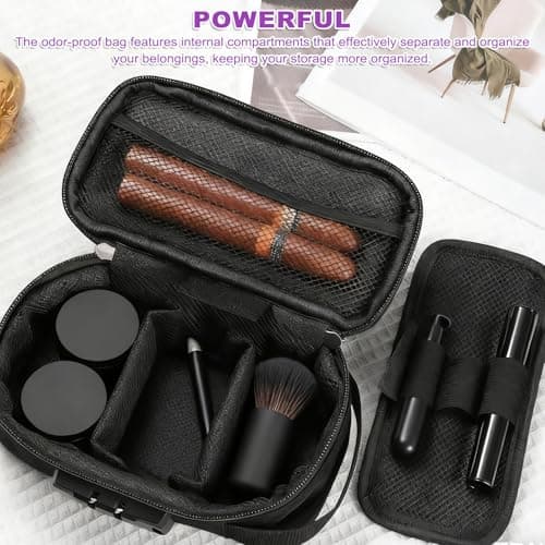 17PCS Smell Proof Bag with Combination Lock, Odor Proof Stash Box Container with 10 Smell Proof Baggies, 3 Flip-top sealed tubes, 2 PET Stash Jar & 1 Stainless Tray, Portable Lockable Pouch for Travel — view 4