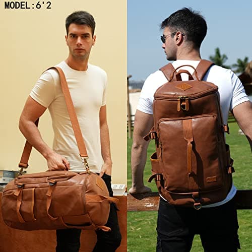 Baosha HB-26 3-Ways Faux Leather Men Holdall Weekend Travel Duffel Tote Bag Backpack Shoulder Bags Convertible Travel Hiking Rucksack Overnight Weekender Bag Handbag (Brown) — view 3
