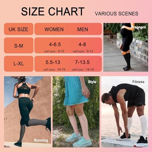 Gcbiger Compression Socks for Men & Women 4 Pairs Circulation 15-20 mmHg-Best support for Athletic, Nurse, Medical, Running (4Pack Black/Grey/White/Pink, L-XL) — view 5